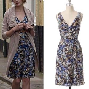 Anthropologie Moulinette Soeurs Silk Oak Apple Blue Faux Wrap Midi Dress - 12